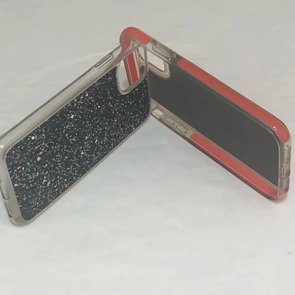 2PK iPhone XR and 11 Cases pink/black glitter.